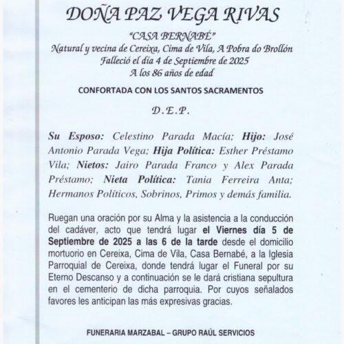 LA SEÑORA DOÑA PAZ VEGA RIVAS