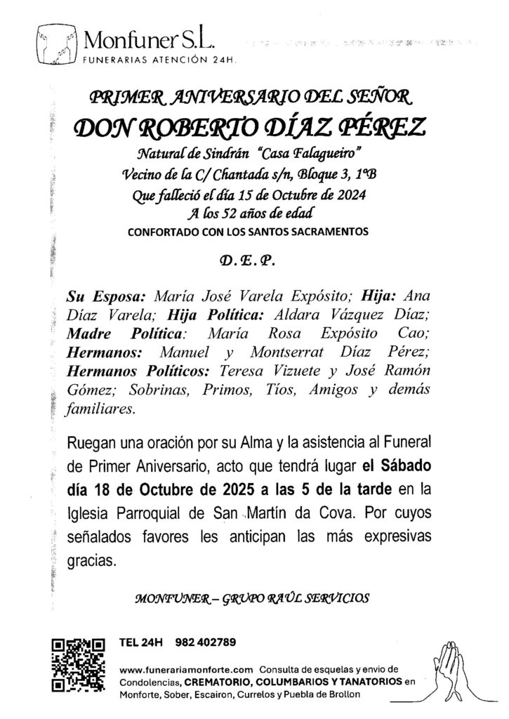 PRIMER ANIVERSARIO DE DON ROBERTO DIAZ PEREZ