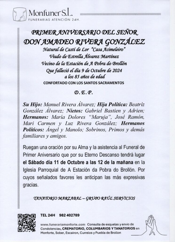 PRIMER ANIVERSARIO DE DON AMADEO RIVERA GONZALEZ