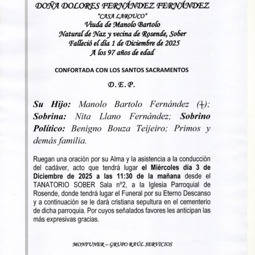 LA SEÑORA DOÑA DOLORES FERNANDEZ FERNANDEZ