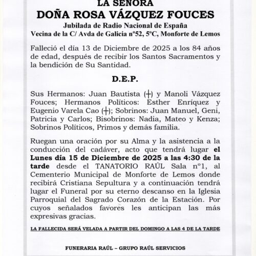 LA SEÑORA DOÑA ROSA VÁZQUEZ FOUCES