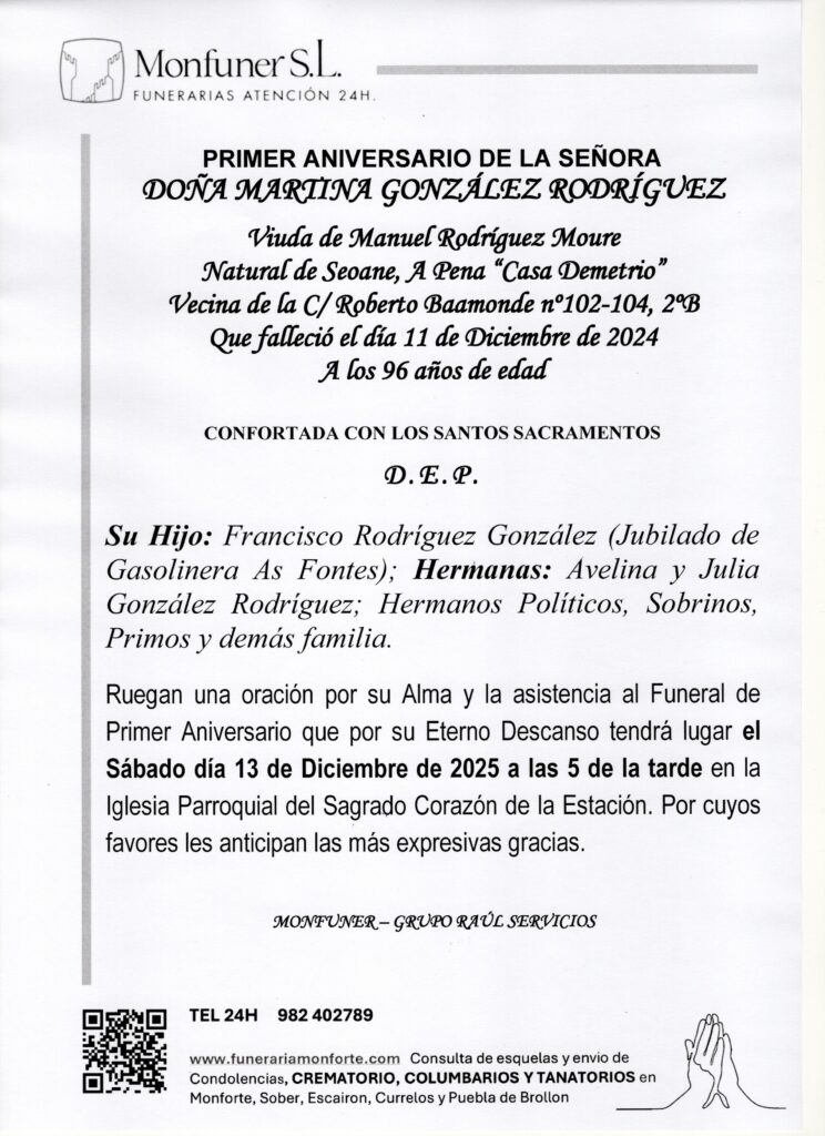 PRIMER ANIVERSARIO DE DOÑA MARTINA GONZALEZ RODRIGUEZ