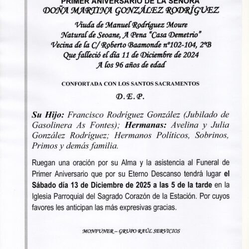PRIMER ANIVERSARIO DE DOÑA MARTINA GONZALEZ RODRIGUEZ