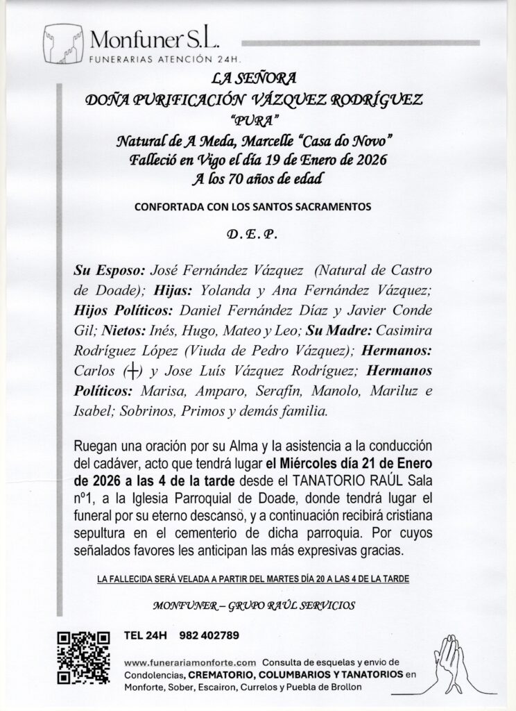 LA SEÑORA DOÑA PURIFICACION VAZQUEZ RODRIGUEZ