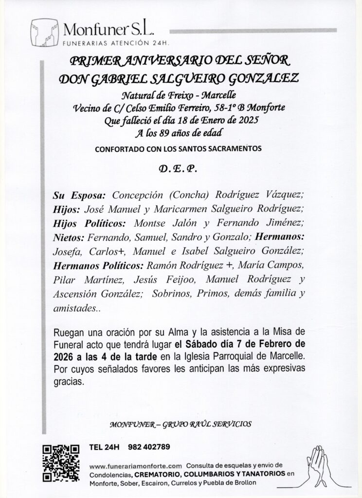 PRIMER ANIVERSARIO DE DON GABRIEL SALGUEIRO GONZALEZ