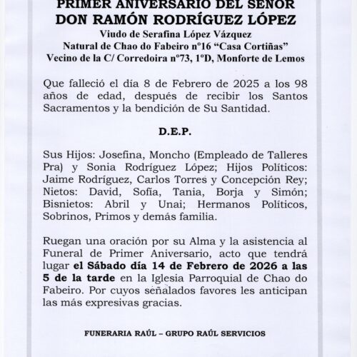 PRIMER ANIVERSARIO DE DON RAMÓN RODRÍGUEZ LÓPEZ