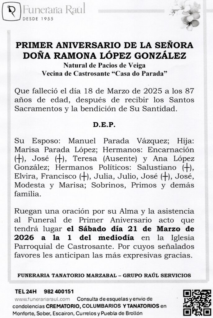 PRIMER ANIVERSARIO DE DOÑA RAMONA LOPEZ GONZALEZ