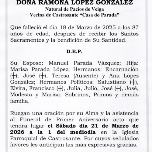 PRIMER ANIVERSARIO DE DOÑA RAMONA LOPEZ GONZALEZ