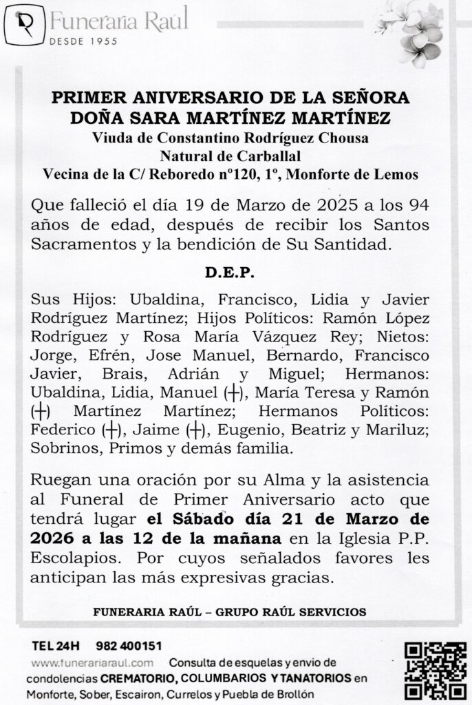 PRIMER ANIVERSARIO DE DOÑA SARA MARTINEZ MARTINEZ