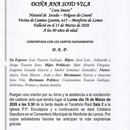 LA SEÑORA DOÑA ANA SOTO VILA