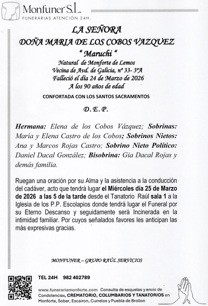 LA SEÑORA DOÑA Mª DE LOS COBOS VÁZQUEZ